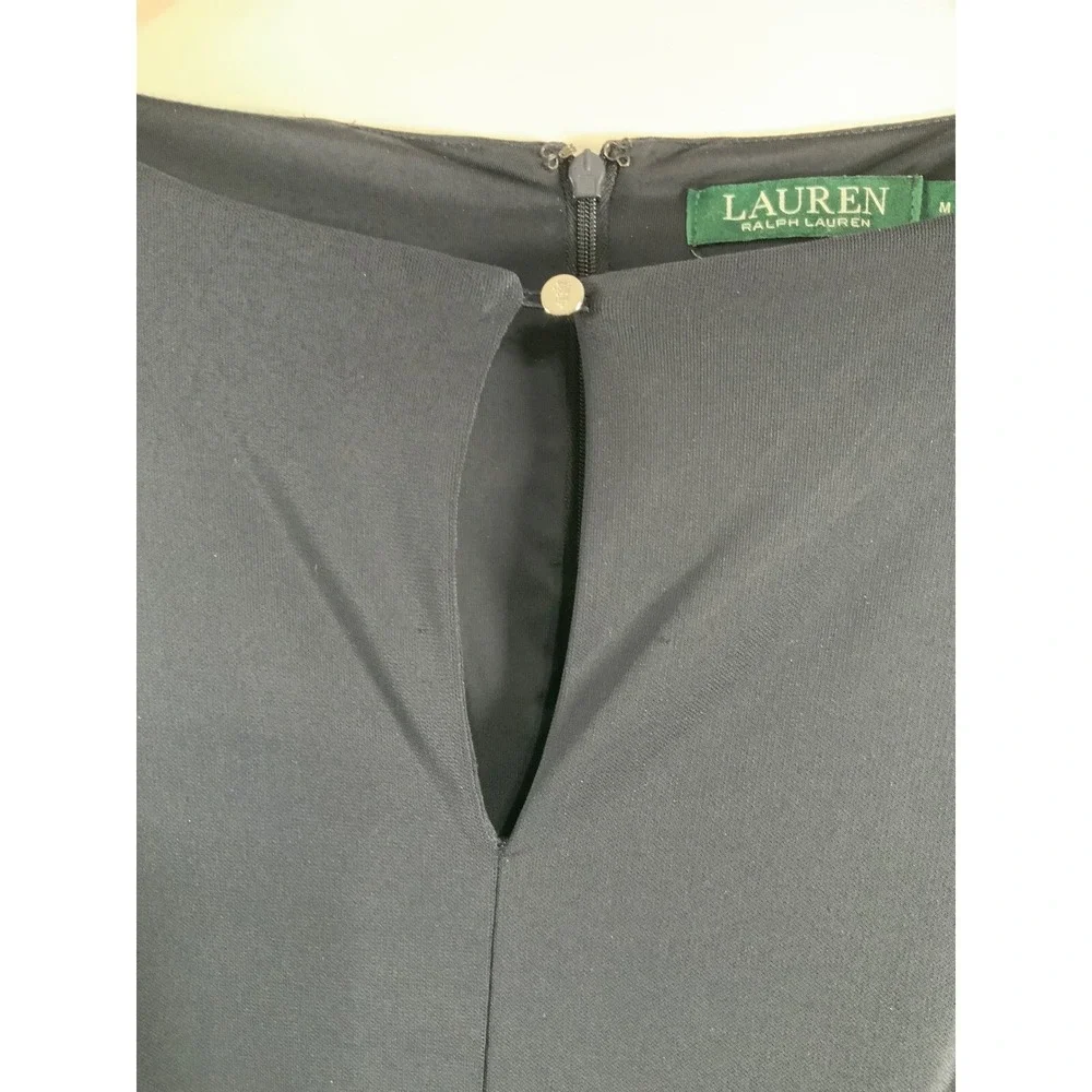 Lauren Ralph Lauren Womens Stretch Jersey Jumpsuit M Blue Tie Keyhole 3/4 Sleeve - Picture 4 of 14